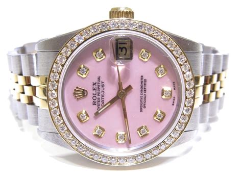 rolex lady pink|Rolex pink face with diamonds.